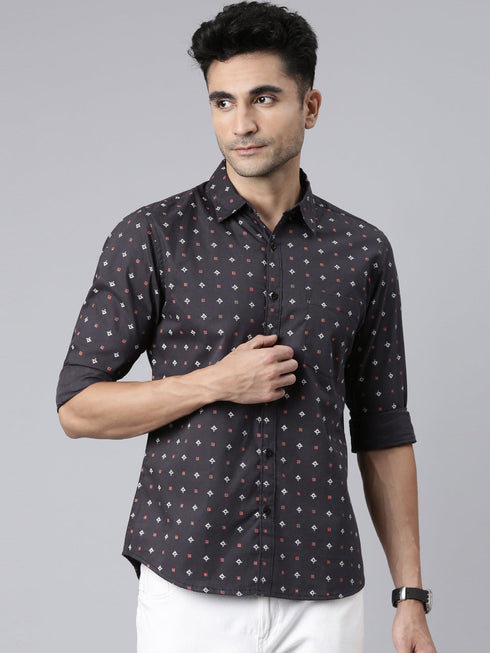 Grey Printed Full Sleeves Shirt